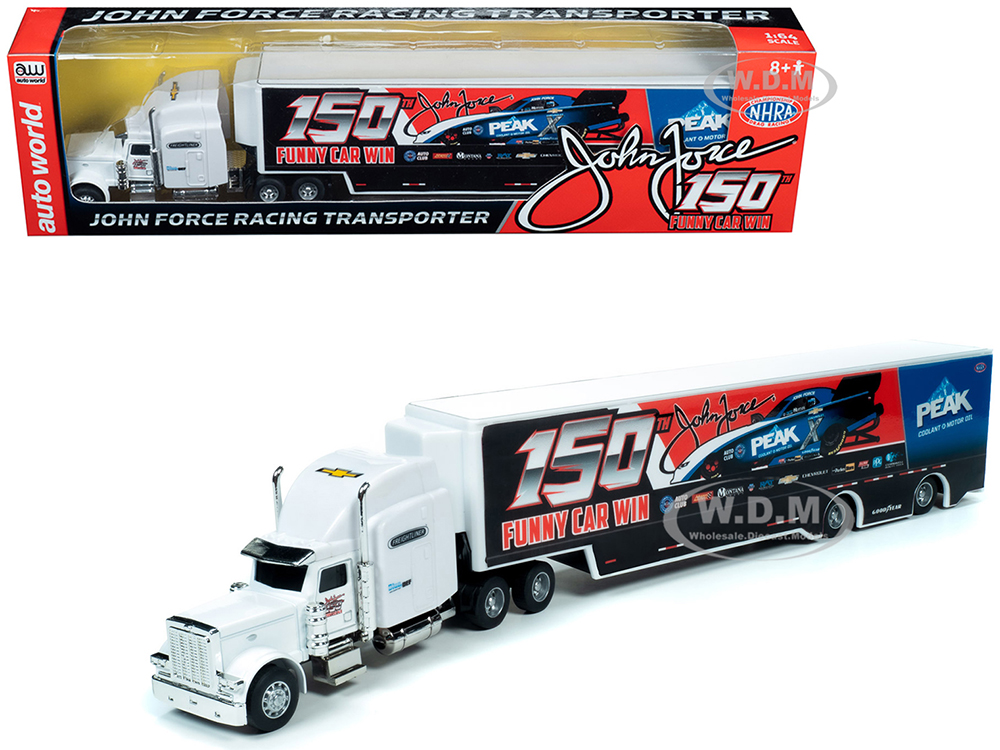 2019 Freightliner With Trailer "john Force 150th Funny Car Win" Transporter 1/64 Diecast Model By Autoworld