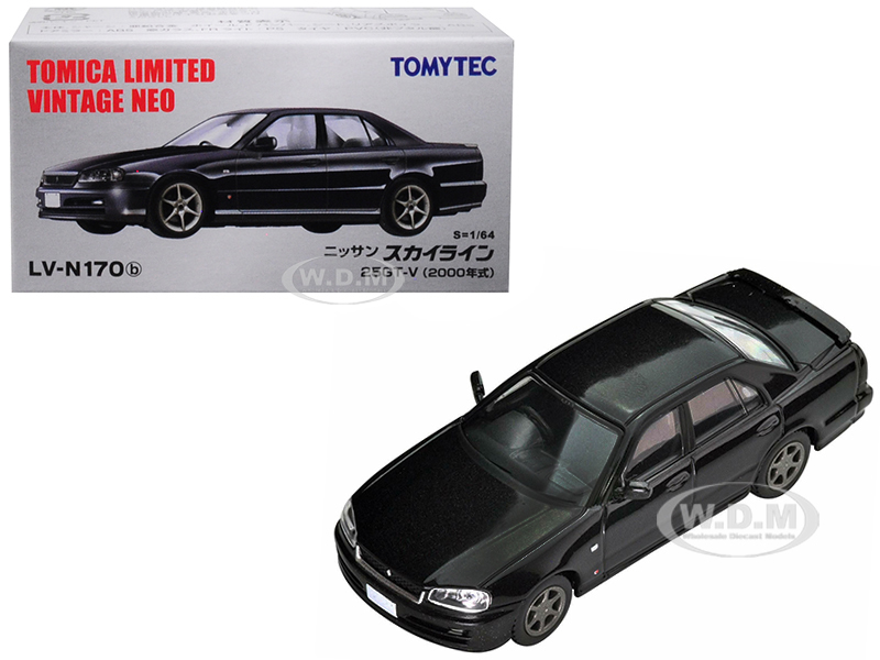 2000 Nissan Skyline 25gt-v Rhd (right Hand Drive) Metallic Black 1/64 Diecast Model Car By Tomytec