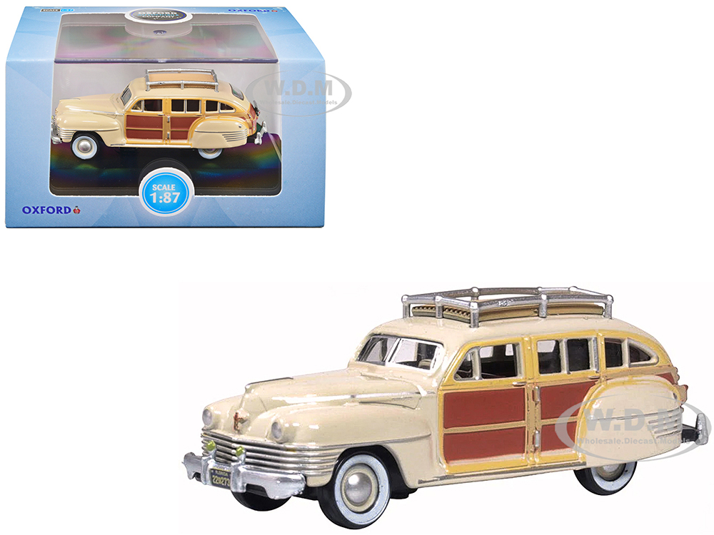 1942 Chrysler Town &amp; Country Woody Wagon Catalina Tan with Wood Panels and Roof Rack 1/87 (HO) Scale Diecast Model Car by Oxford Diecast