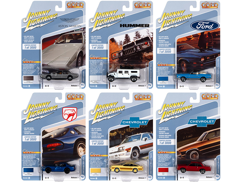 "Classic Gold Collection" 2021 Set B of 6 Cars Release 1 Limited Edition to 3000 pieces Worldwide 1/64 Diecast Model Cars by Johnny Lightning