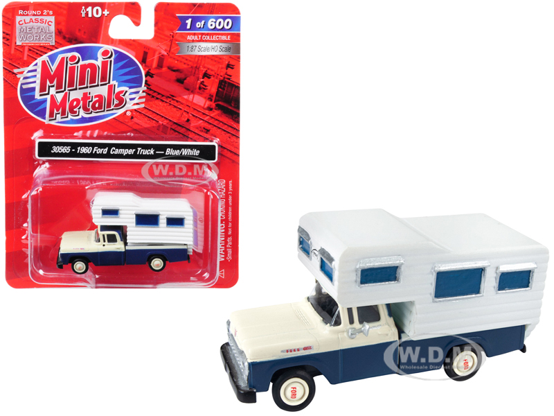 1960 Ford Camper Truck Blue And White 1/87 (ho) Scale Model Car By Classic Metal Works
