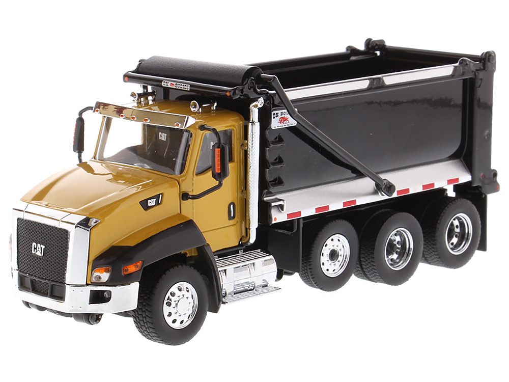 CAT Caterpillar CT660 SBFA with Ox Bodies Stampede Dump Truck Yellow and Black 1/50 Diecast Model by Diecast Masters