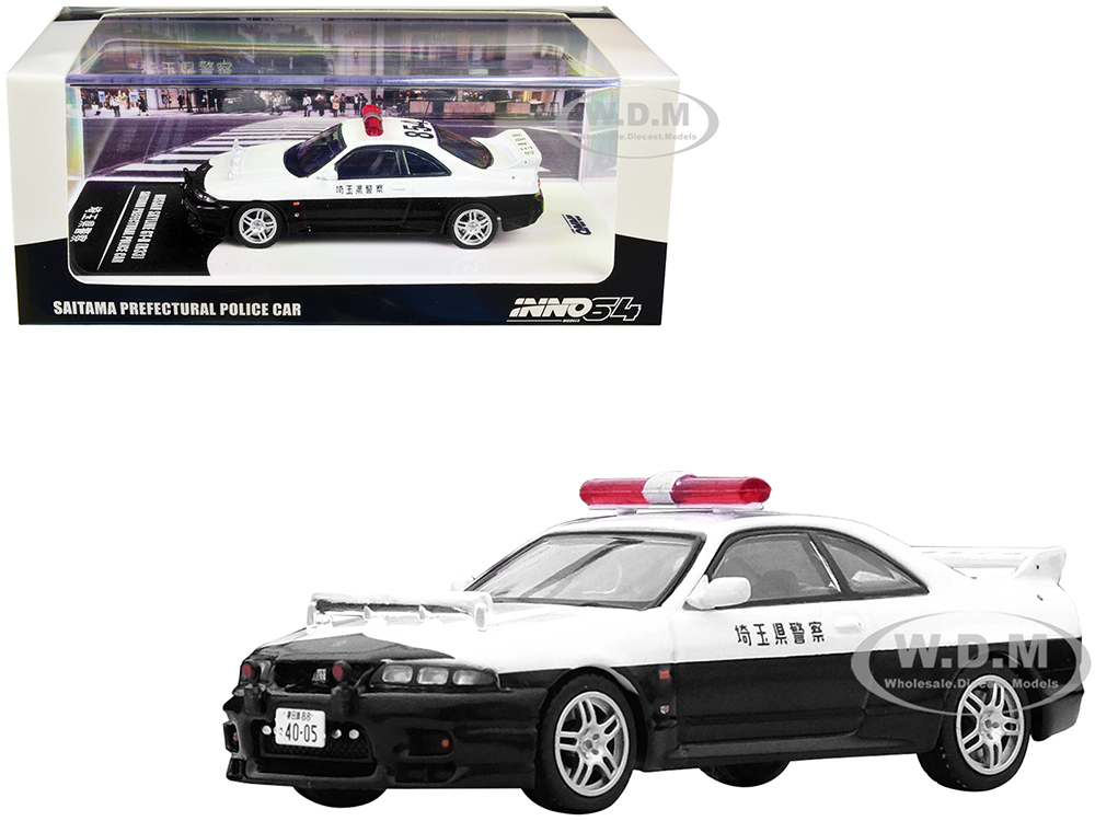 Nissan Skyline GT-R (R33) RHD (Right Hand Drive) Black and White "Saitama Prefectural" Police Car 1/64 Diecast Model Car by Inno Models