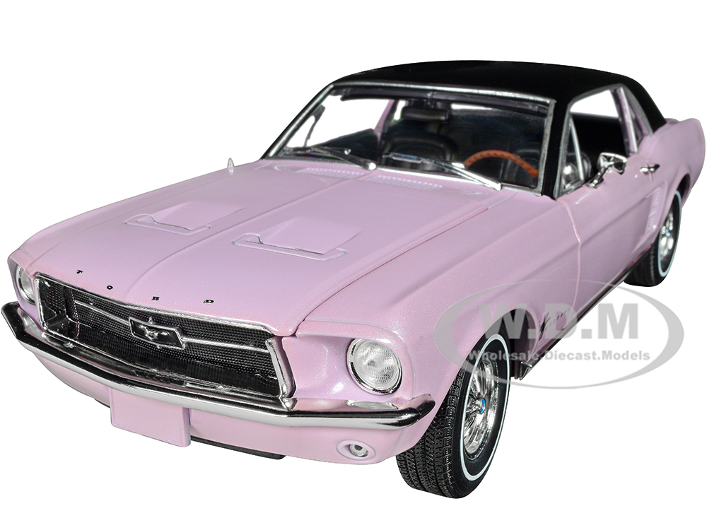1967 Ford Mustang Coupe Evening Orchid Pink Metallic with Black Top She Country Special - Bill Goodro Ford Denver Colorado 1/18 Diecast Model Car by Greenlight