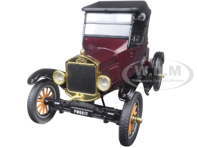 1925 Ford Model T Runabout Burgundy Metallic with Black Soft Top 1/24 Diecast Model Car by Motormax
