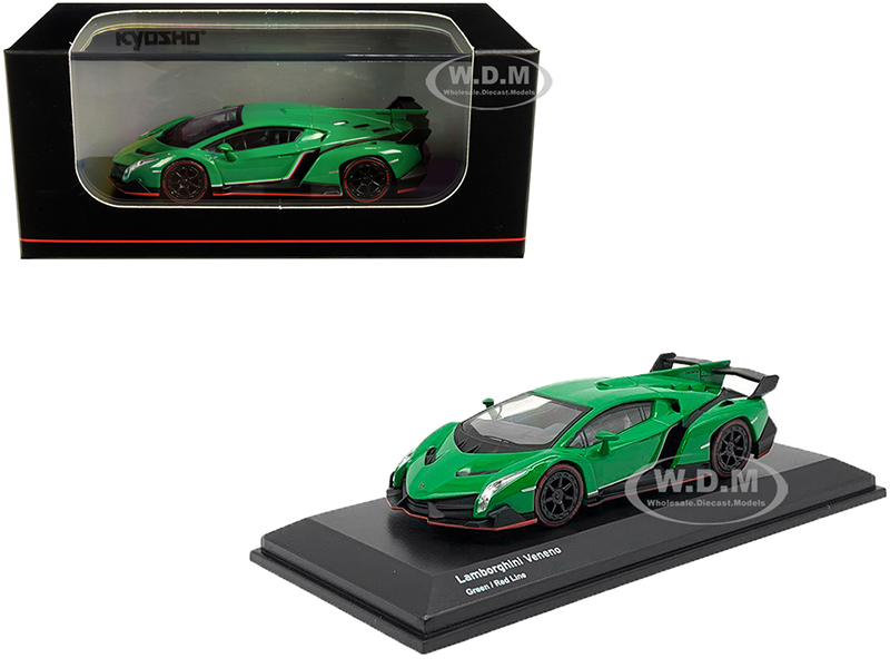 Lamborghini Veneno Green with Red Line 1/64 Diecast Model Car by Kyosho