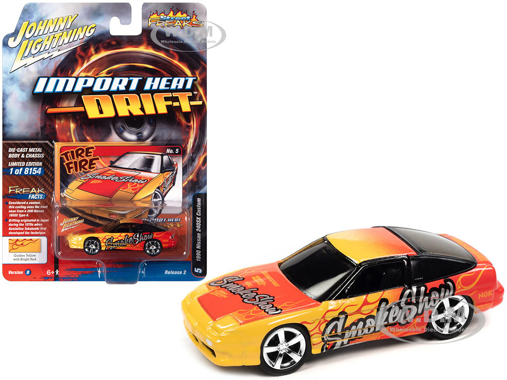 1990 Nissan 240SX Custom Golden Yellow with Bright Red Flames "Smoke Show" "Import Hear Drift" Series Limited Edition to 8154 pieces Worldwide 1/64 D