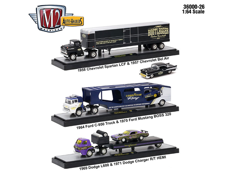 Auto Haulers Release 26 3 Trucks Set 1/64 Diecast Models By M2 Machines