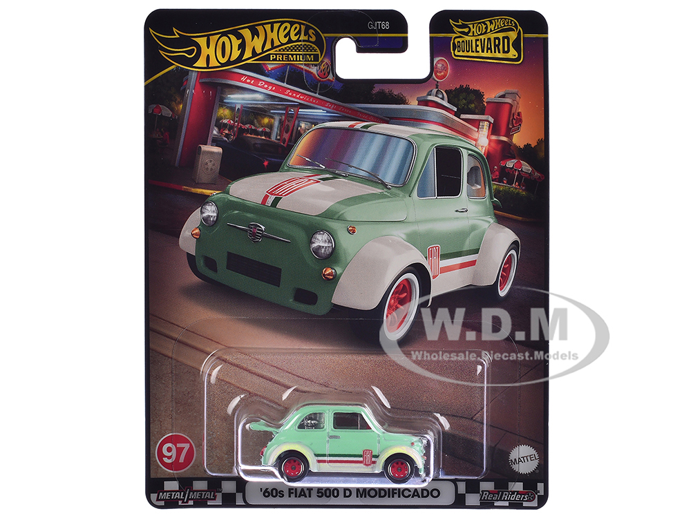 1960s Fiat 500 D Modificado Light Green with Stripes "Boulevard" Series Diecast Model Car by Hot Wheels