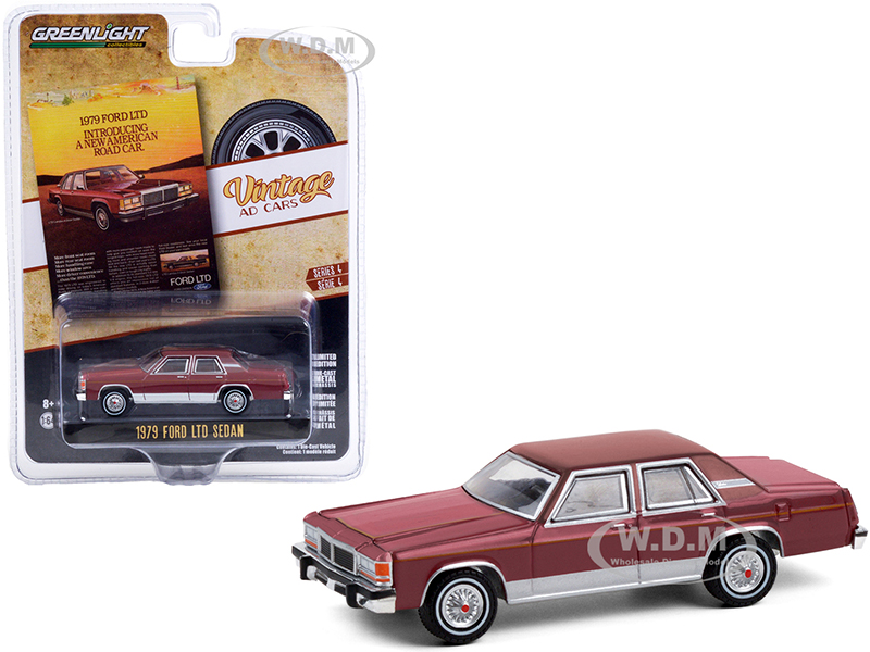 1979 Ford LTD Sedan Burgundy "Introducing A New American Road Car" "Vintage Ad Cars" Series 4 1/64 Diecast Model Car by Greenlight