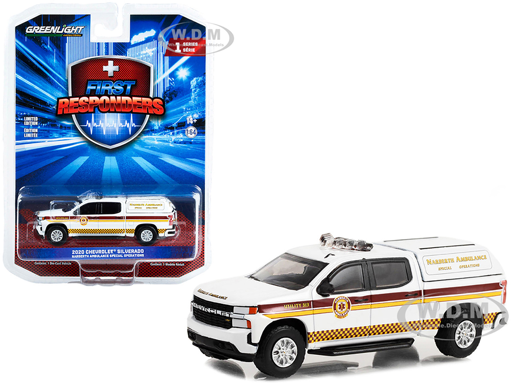 2020 Chevrolet Silverado Pickup Truck with Camper Shell White with Stripes "Narberth Ambulance Special Operations Narberth Pennsylvania" "First Respo