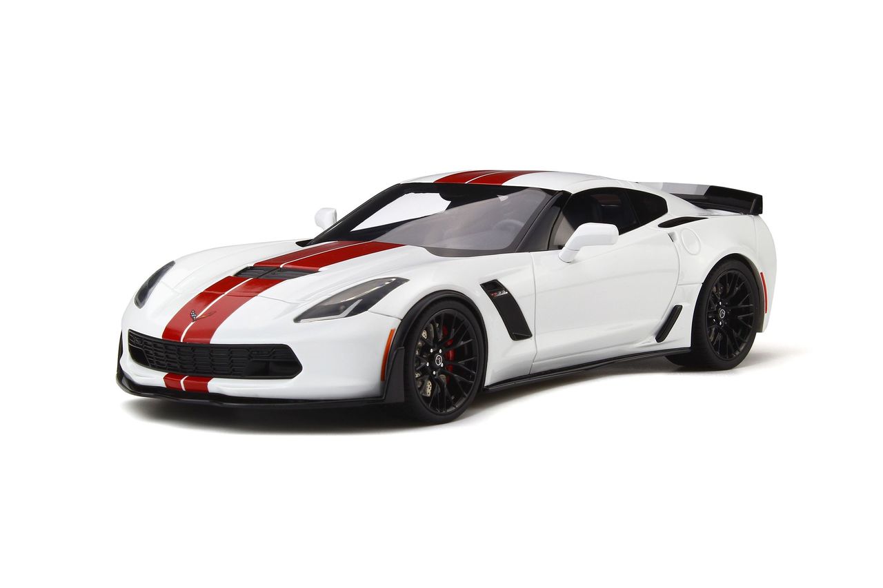 2017 Chevrolet Corvette C7 Z06 Arctic White with Red Stripes Limited Edition to 999 pieces Worldwide 1/18 Model Car by GT Spirit
