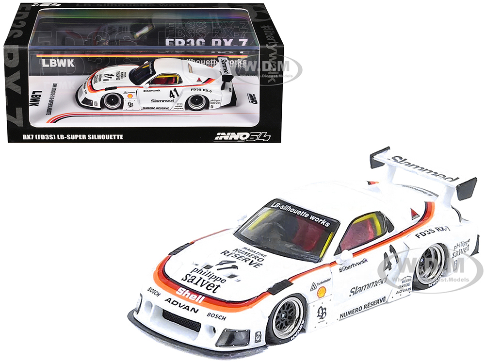 Mazda RX7 (FD3S) LB-Super-Silhouette RHD (Right Hand Drive) #41 White with Stripes and Graphics 1/64 Diecast Model Car by Inno Models