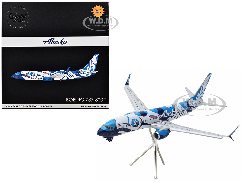 Boeing 737-800 Commercial Aircraft with Flaps Down Alaska Airlines (N559AS) Salmon People Livery Gemini 200 Series 1/200 Diecast Model Airplane by GeminiJets
