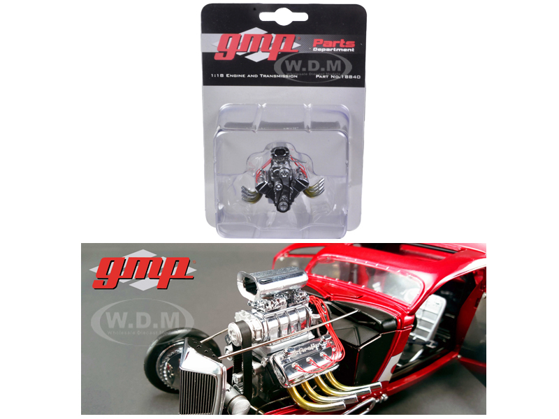 Drag Engine And Transmission Replica 1934 Blown 426 Nitro Coupe 1/18 By Gmp