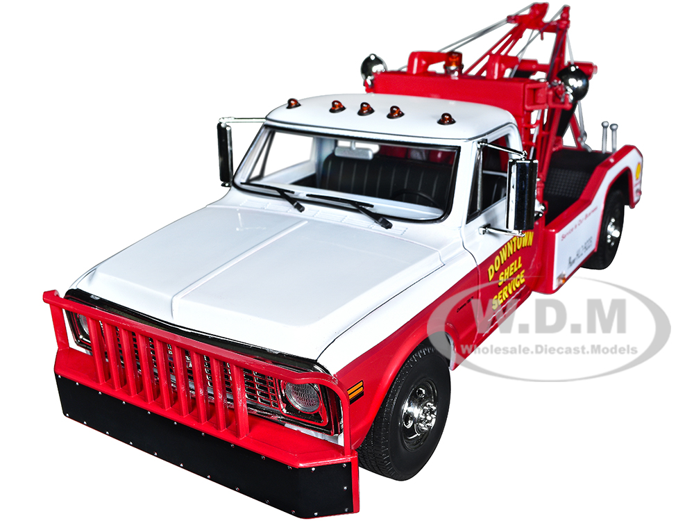 1972 Chevrolet C-30 Dually Wrecker Tow Truck Downtown Shell Service - Service is Our Business White and Red 1/18 Diecast Model Car by Greenlight