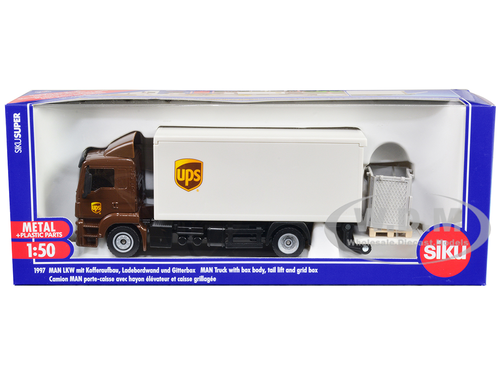 MAN Tractor Truck Brown with Box Body and Tail Lift "UPS" 1/50 Diecast Model by Siku