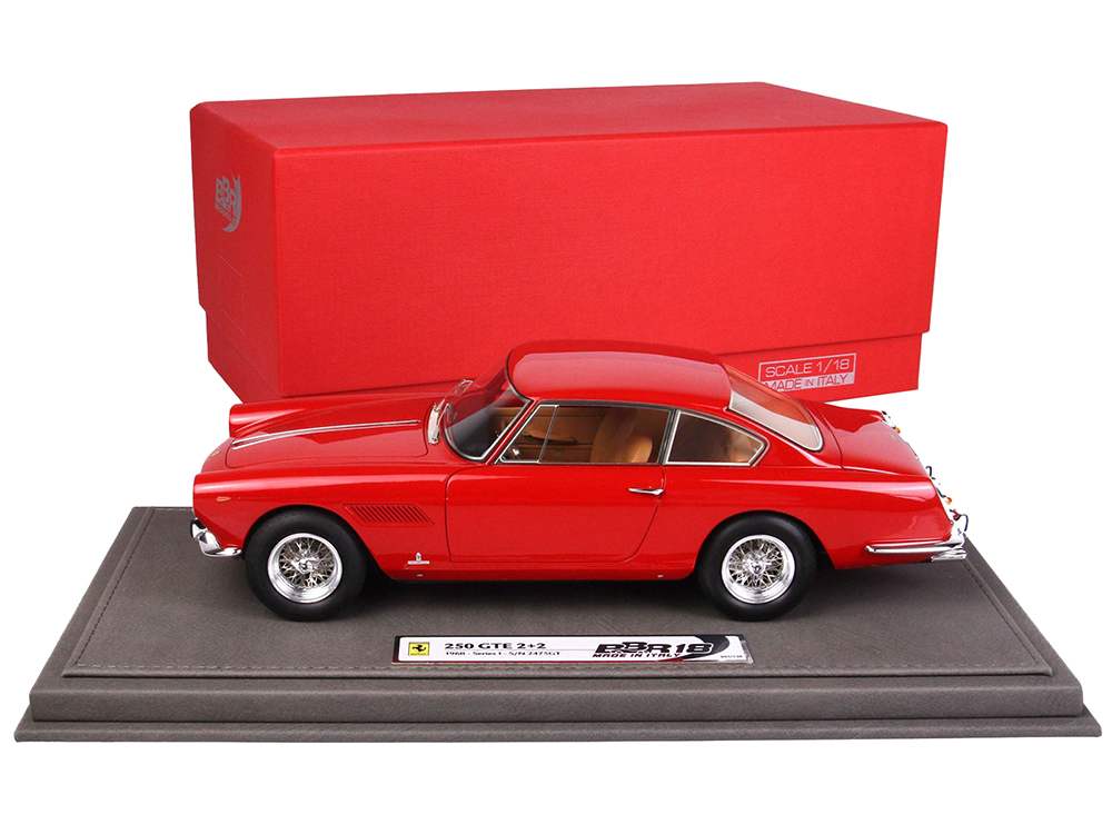 1960 Ferrari GTE 2+2 Serie I Red with DISPLAY CASE Limited Edition to 136 Pieces Worldwide 1/18 Model Car by BBR
