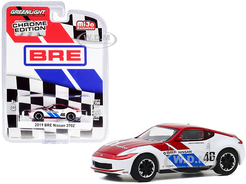 2019 Nissan 370Z #46 John Morton Chrome Red and White BRE (Brock Racing Enterprises) Chrome Edition Limited Edition to 2750 pieces Worldwide 1/64 Diecast Model Car by Greenlight