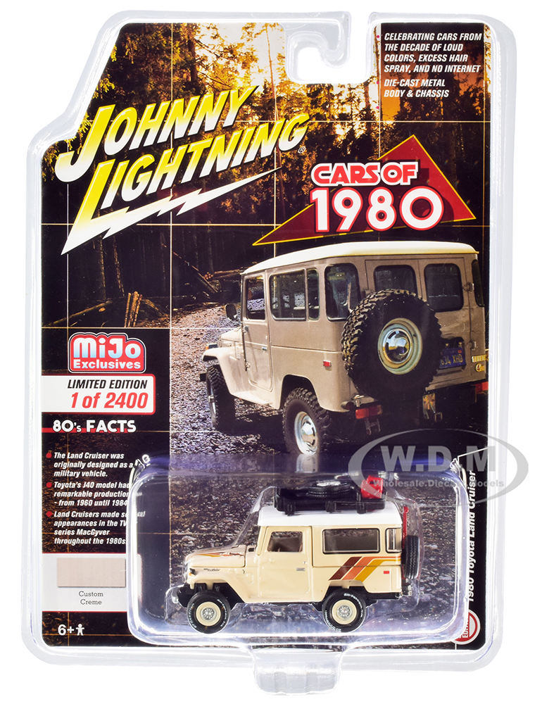 Image of 1980 Toyota Land Cruiser Custom Cream with Stripes and White Top and Accessories Limited Edition to 2400 pieces Worldwide 1/64 Diecast Model Car by J