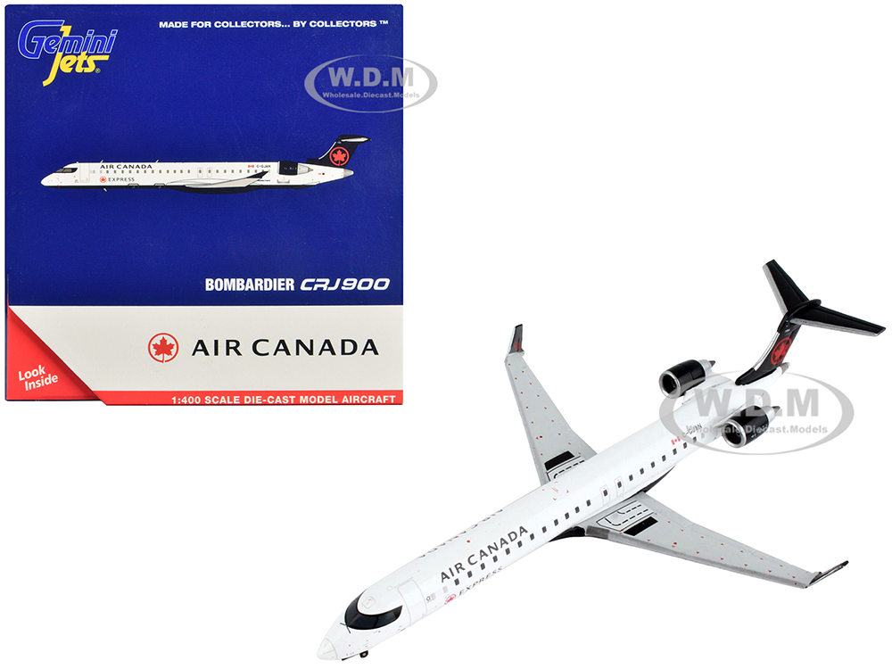 Bombardier CRJ900 Commercial Aircraft Air Canada Express White with Black Tail 1/400 Diecast Model Airplane by GeminiJets