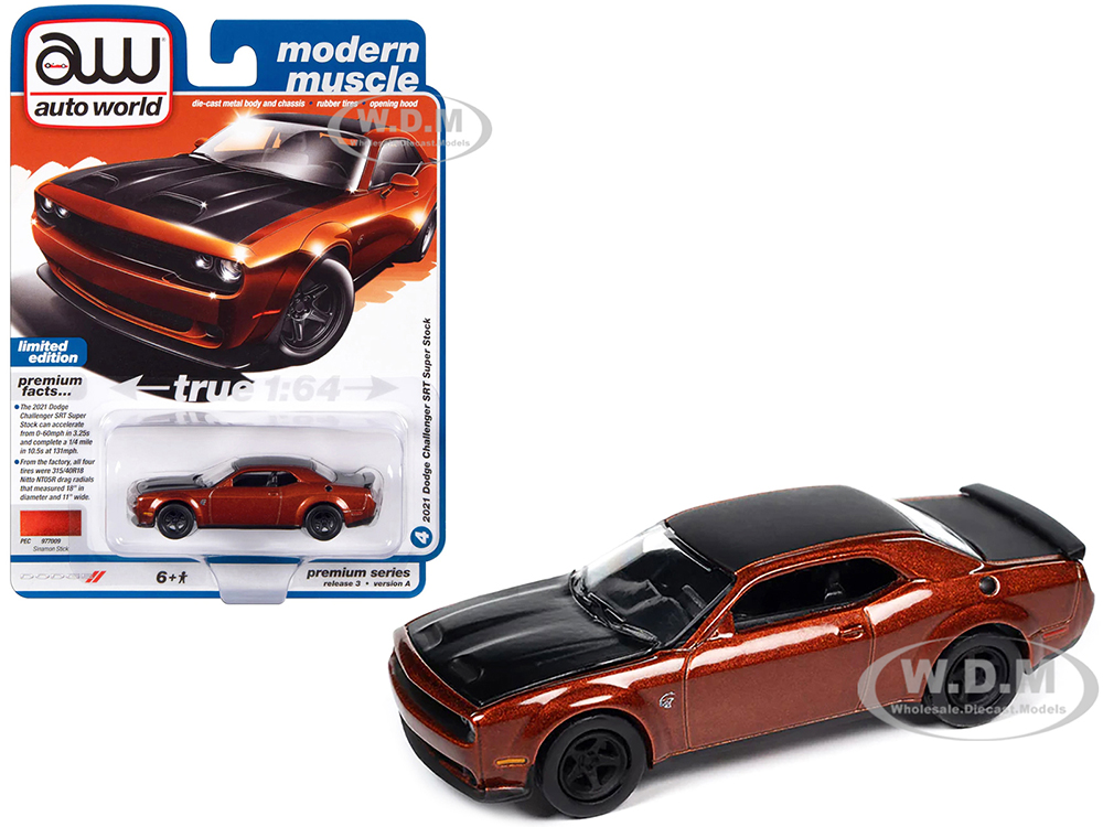 2021 Dodge Challenger SRT Super Stock Sinamon Stick Orange Metallic with Black Hood and Top "Modern Muscle" Limited Edition 1/64 Diecast Model Car by
