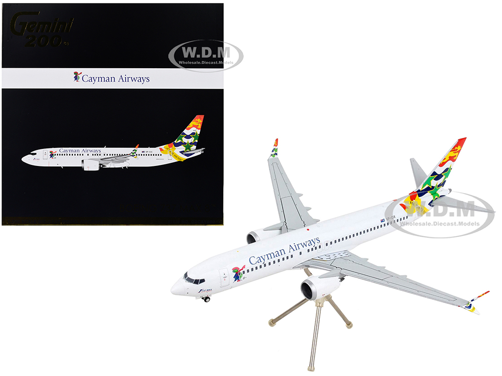 Boeing 737 MAX 8 Commercial Aircraft Cayman Airways White with Tail Graphics Gemini 200 Series 1/200 Diecast Model Airplane by GeminiJets