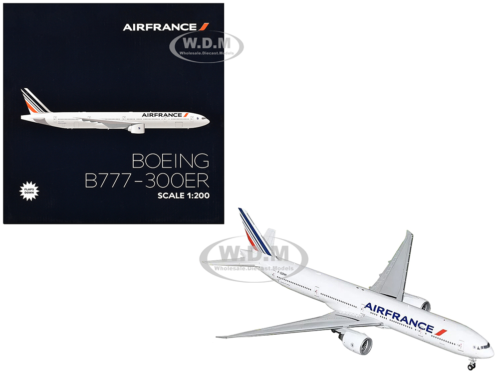Boeing 777-300ER Commercial Aircraft with Flaps Down Air France (F-GZNH) White with Striped Tail Gemini 200 Series 1/200 Diecast Model Airplane by GeminiJets