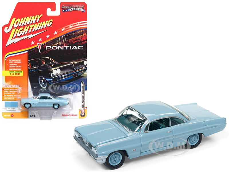 Image of 1961 Pontiac Catalina Tradewind Blue Limited Edition to 1800pc Worldwide Hobby Exclusive "Muscle Cars USA" 1/64 Diecast Model Car by Johnny Lightning