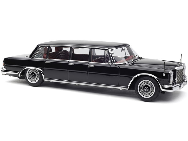 Image of 1963-1981 Mercedes Benz 600 Pullman (W100) Limousine Black with Red Interior 1/18 Diecast Model Car by CMC
