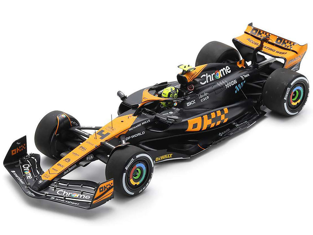 McLaren MCL60 4 Lando Norris "Chrome" 2nd Place Formula One F1 "Japanese GP" (2023) and Acrylic Display Case 1/18 Model Car by Spark