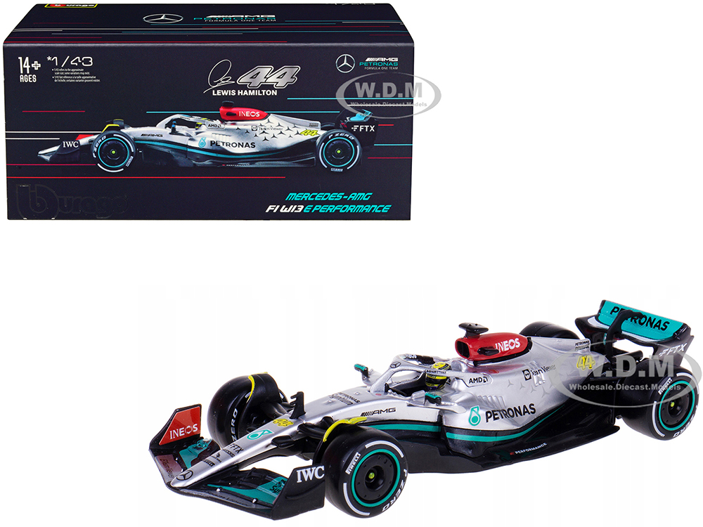 Mercedes-AMG F1 W13 E Performance 44 Lewis Hamilton "F1 Formula One World Championship" (2022) with Display Case 1/43 Diecast Model Car by Bburago