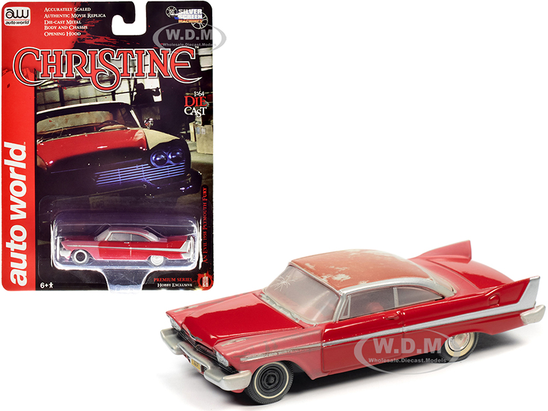 1958 Plymouth Fury Red (Partially Restored) Christine (1983) Movie 1/64 Diecast Model Car by Auto World