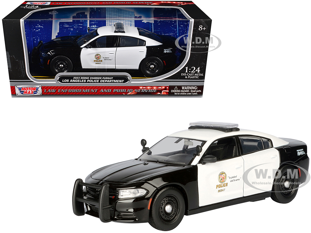 2023 Dodge Charger Pursuit Police Car LAPD (Los Angeles Police Department) Black and White Law Enforcement and Public Service Series 1/24 Diecast Model Car by Motormax