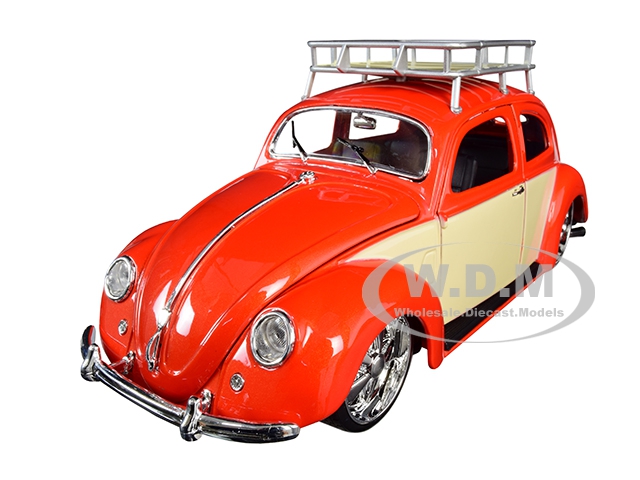 1951 Volkswagen Beetle With Roof Rack Orange Red "classic Muscle" 1/18 Diecast Model Car By Maisto