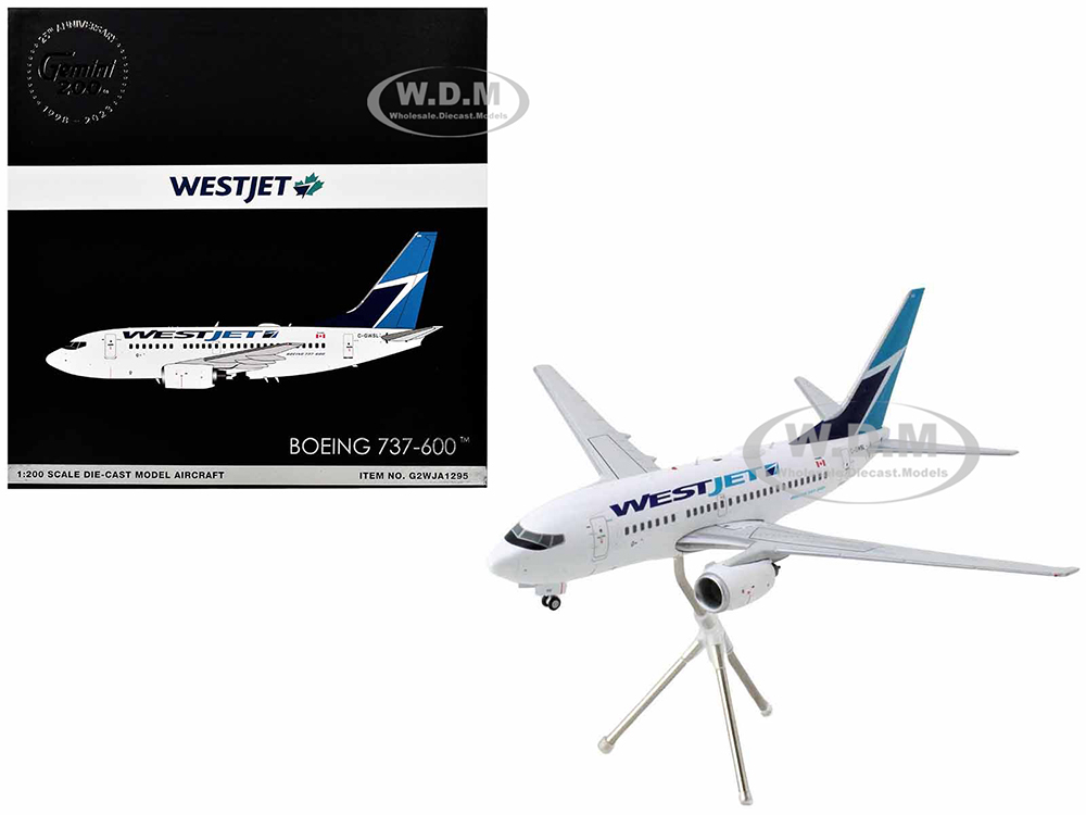 Boeing 737-600 Commercial Aircraft WestJet (C-GWSL) White with Blue Tail Gemini 200 Series 1/200 Diecast Model Airplane by GeminiJets