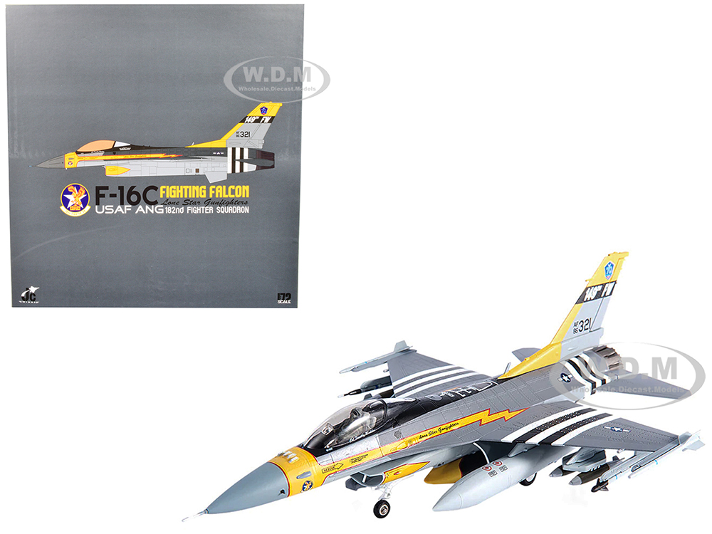 General Dynamics F-16C Fighting Falcon Fighter Aircraft USAF Texas ANG 182nd FS Lone Star Gunfighters 70 years Anniversary Edition (2017) 1/72 Diecast Model by JC Wings
