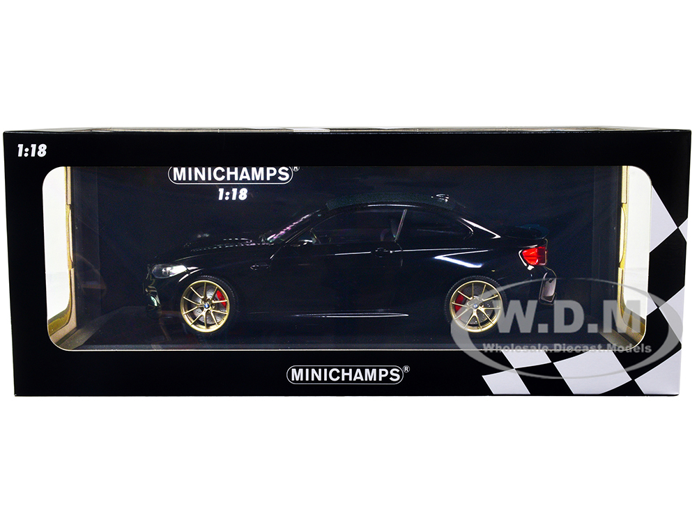 2020 BMW M2 CS Black Metallic with Carbon Top and Gold Wheels 1/18 Diecast Model Car by Minichamps