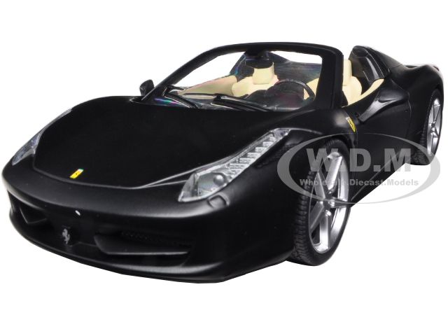 Ferrari 458 Italia Spider Matt Black 1/24 Diecast Car Model By Hotwheels