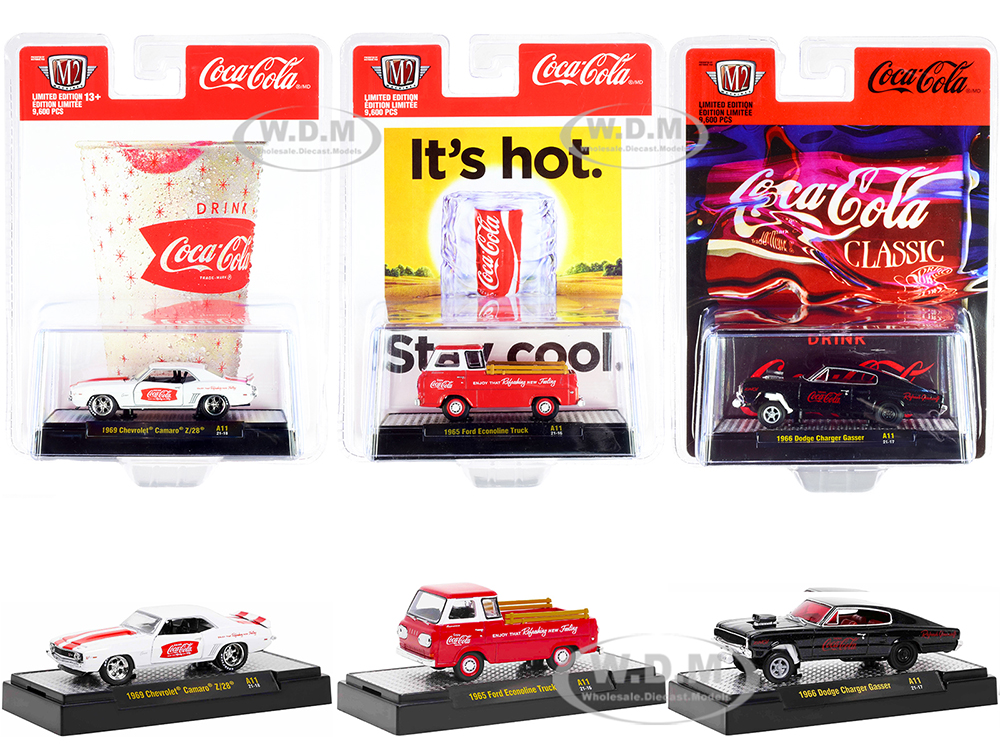 "Coca-Cola" Set of 3 pieces Release 11 Limited Edition to 9600 pieces Worldwide 1/64 Diecast Model Cars by M2 Machines