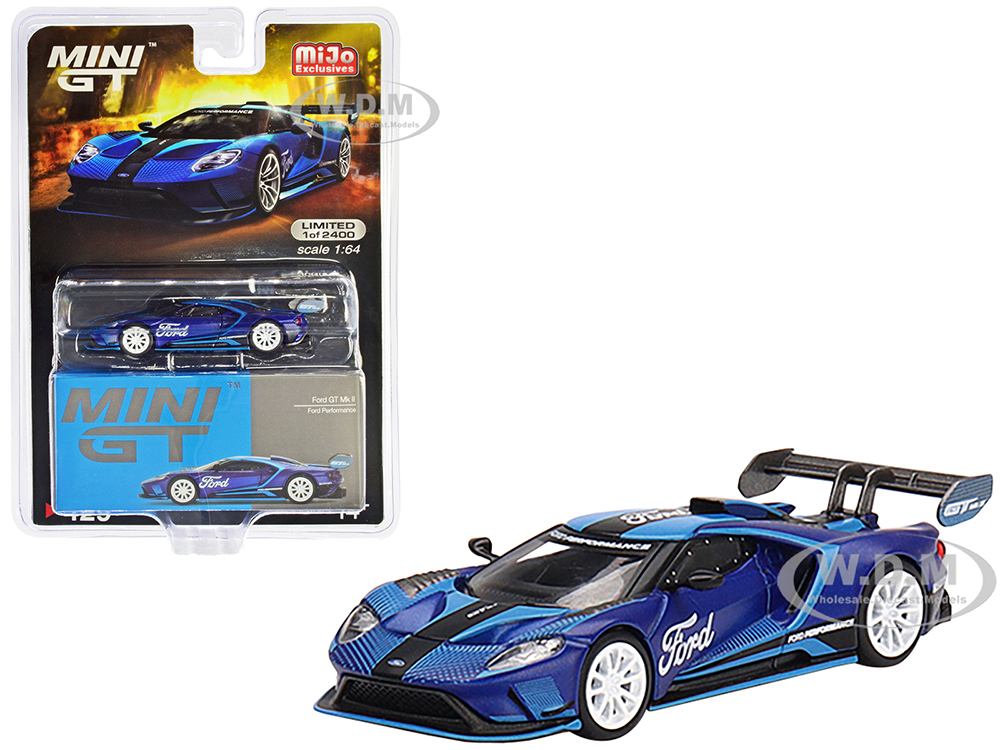 Ford GT MK II Blue with Light Blue Graphics "Ford Performance" Limited Edition to 2400 pieces Worldwide 1/64 Diecast Model Car by True Scale Miniatur