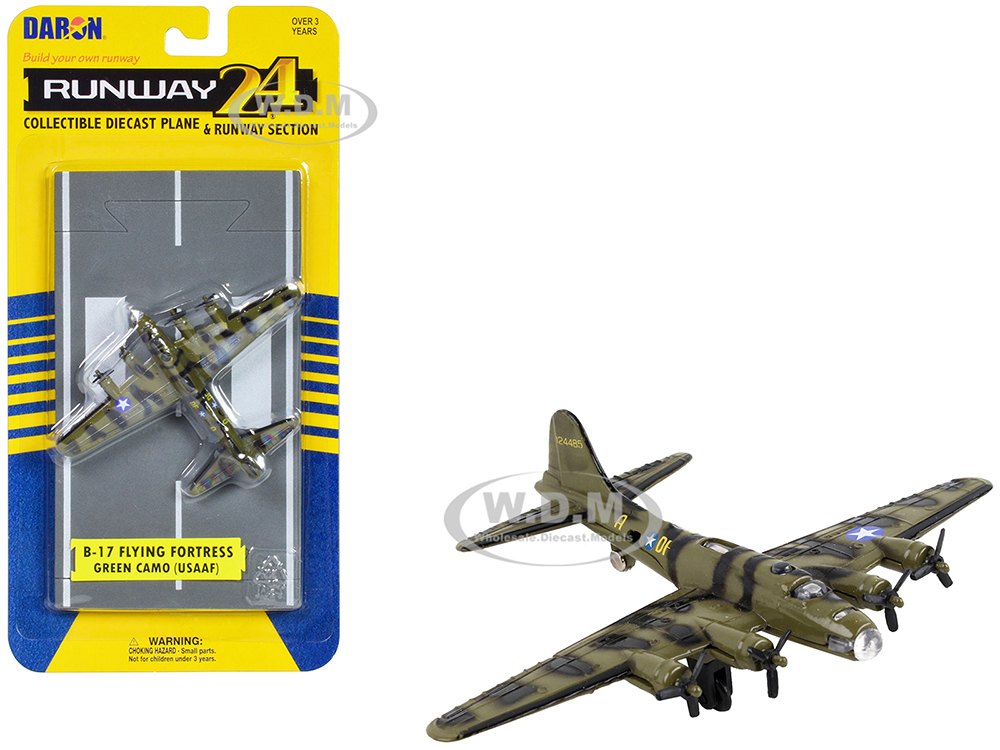 Boeing B-17 Flying Fortress Bomber Aircraft Olive Green Camouflage United States Army Air Force with Runway Section Diecast Model Airplane by Runway24