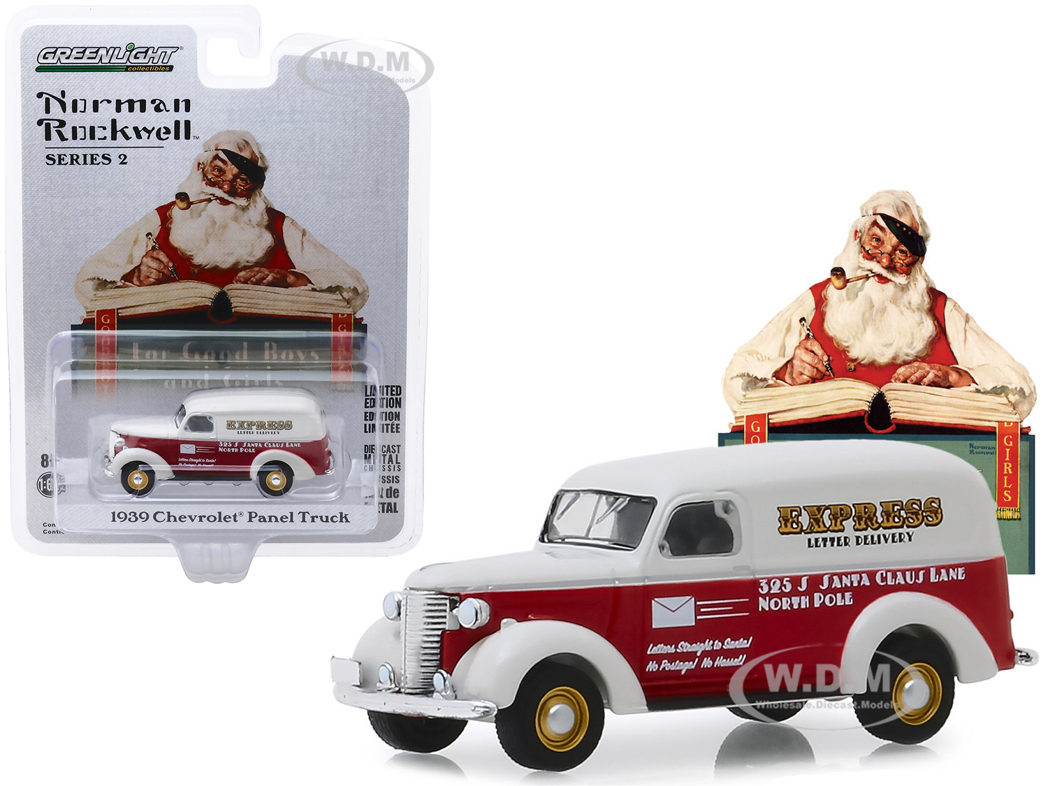 1939 Chevrolet Panel Truck Red And White "express Letter Delivery" "norman Rockwell" Series 2 1/64 Diecast Model Car By Greenlight