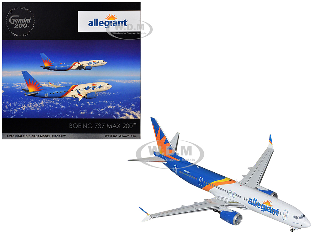 Boeing 737 MAX 8 Commercial Aircraft Allegiant Air (N810MG) White and Blue with Graphics Gemini 200 Series 1/200 Diecast Model Airplane by GeminiJets