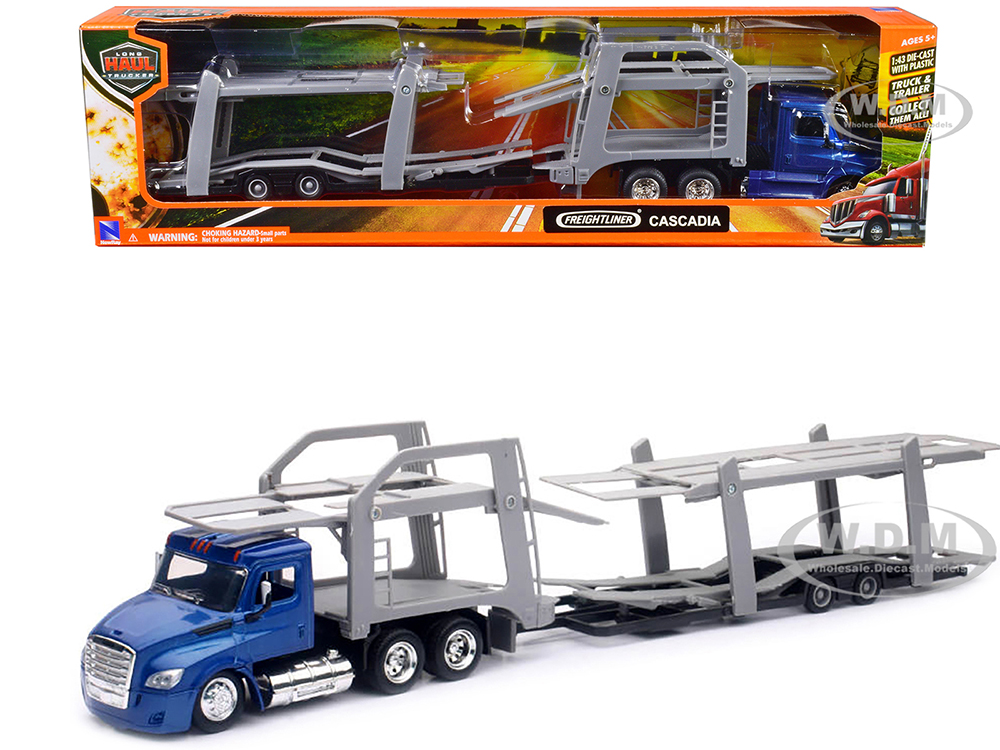Freightliner Cascadia Auto Transporter Blue Metallic Long Haul Trucker Series 1/43 Diecast Model by New Ray