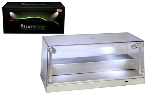 Image of USB Powered Plastic Collectible Display Show Case Silver 1/24 Scale with Riser Option to Display 1/64 Scale Diecast Models with L.E.D. Lights by Illu