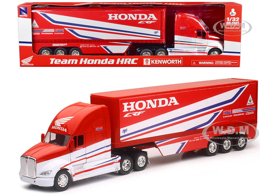 Kenworth Semi-Truck Red and White "Team Honda HRC" 1/32 Diecast Model by New Ray