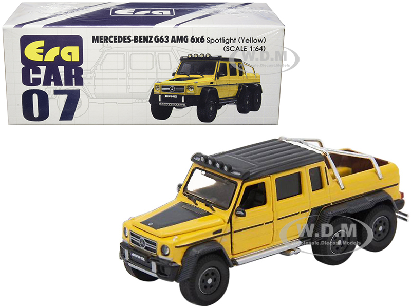 Mercedes Benz G63 Amg 6x6 Pickup Truck With Spotlight Yellow With Black Top 1/64 Diecast Model Car By Era Car