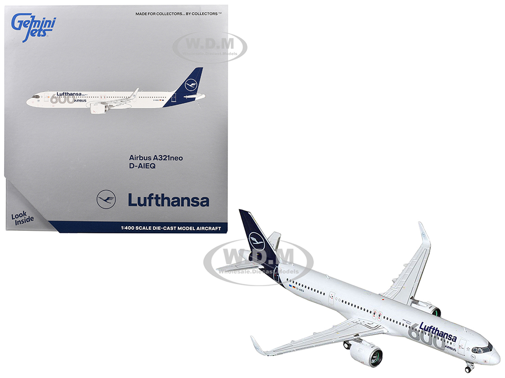 Airbus A321neo Commercial Aircraft "Lufthansa - 600th Airbus Aircraft" (D-AIEQ) White with Dark Blue Tail 1/400 Diecast Model Airplane by GeminiJets