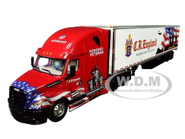 Image of Freightliner Cascadia (New) High-Roof Sleeper Cab with 53 Utility Reefer Refrigerated Trailer "C.R. England Honored Veterans" 1/64 Diecast Model by D